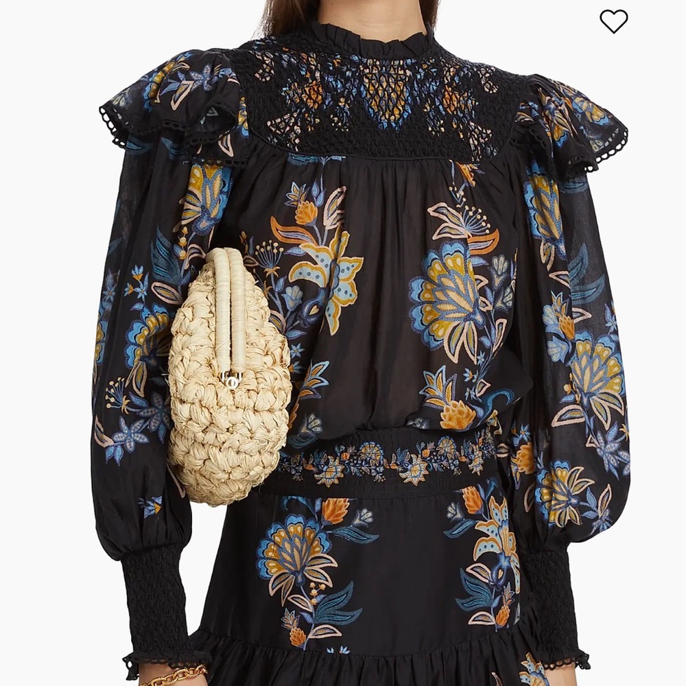 Farm Rio Stitched Garden Smocked Blouse